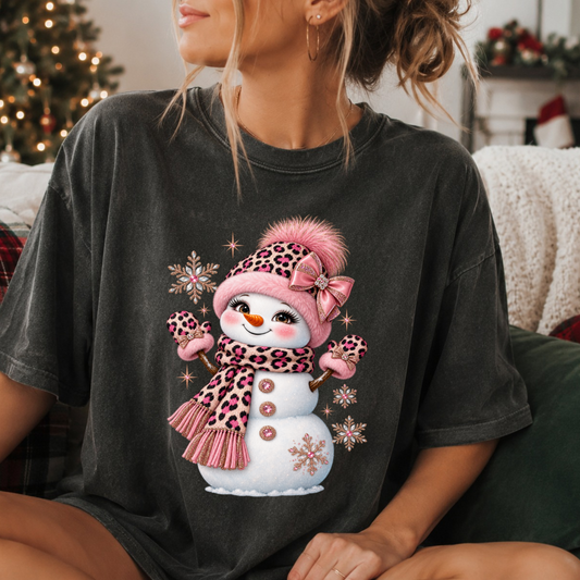 Pink Leopard Snowman DTF Transfer