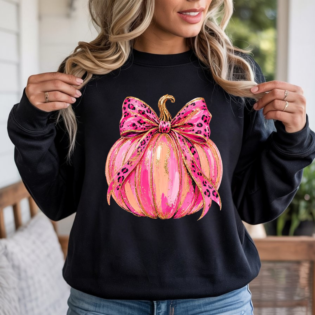 Glitter Preppy Pink Fall Pumpkin DTF Transfer