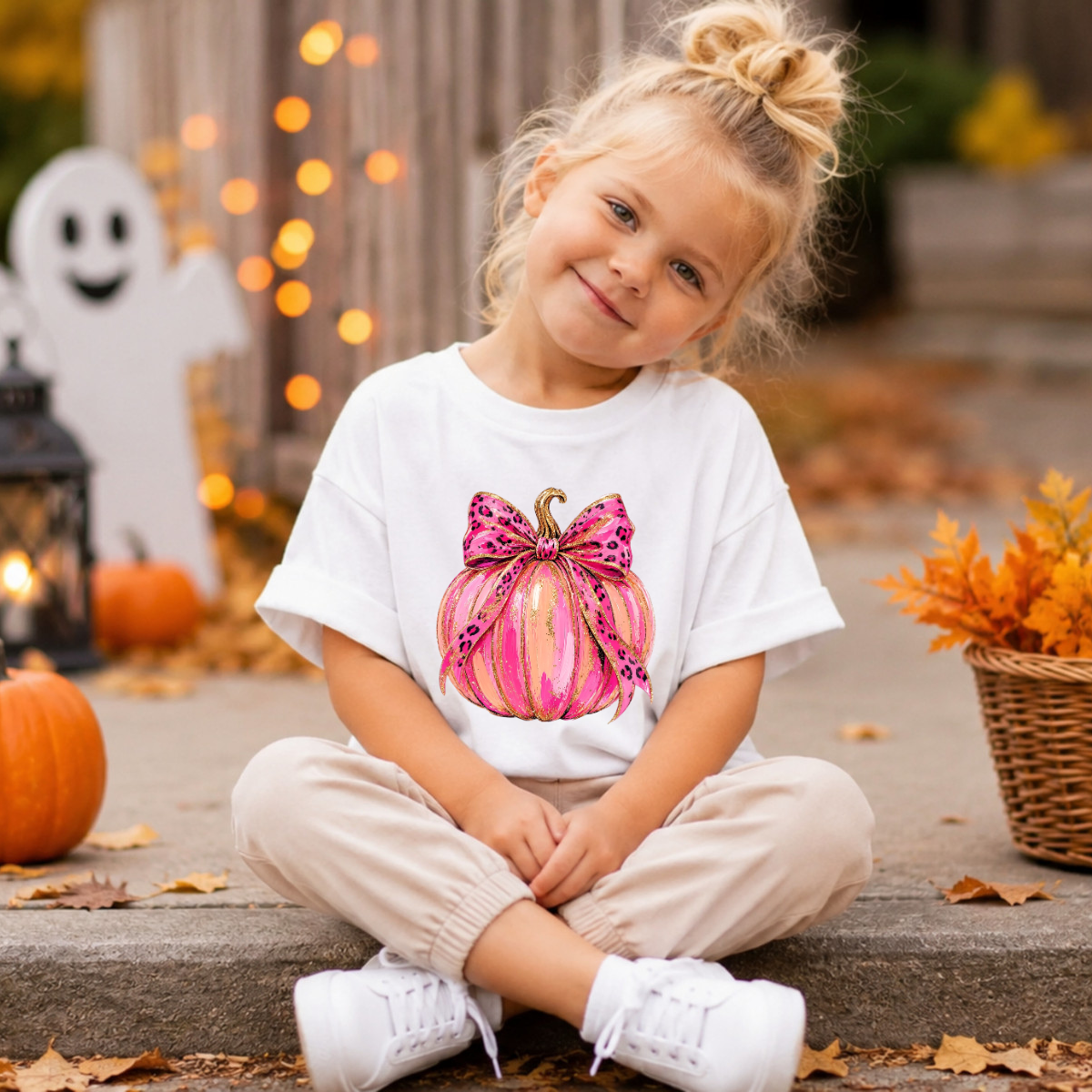 Glitter Preppy Pink Fall Pumpkin DTF Transfer