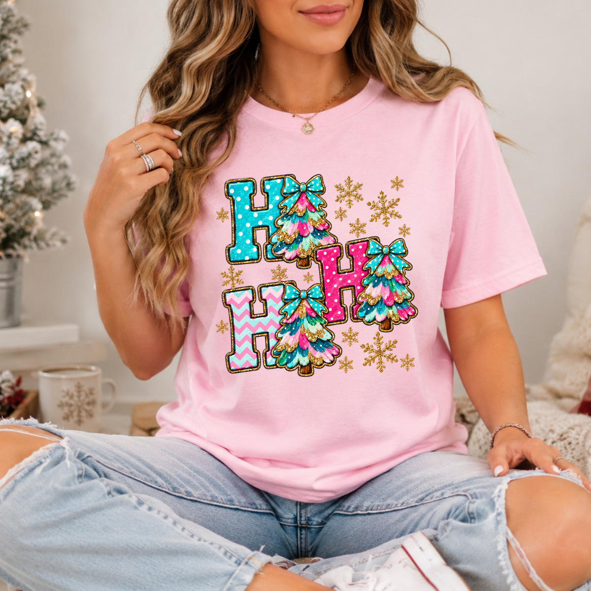 HO HO HO Christmas Trees DTF Transfer