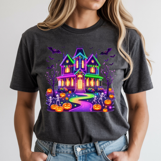 Neon Haunted House DTF Transfer