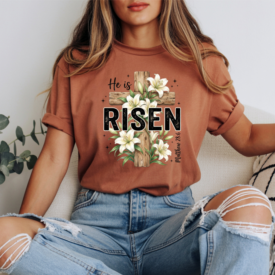 He is Risen Flower Cross DTF Transfer