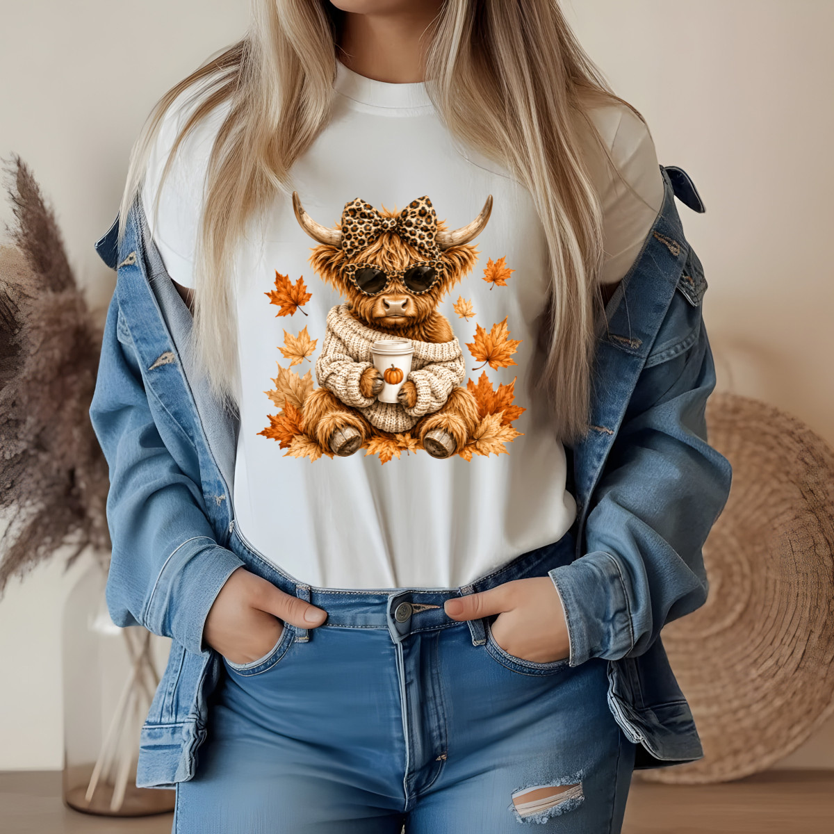 Highland Cow Sweater Leopard Sunglasses Bow DTF Transfer