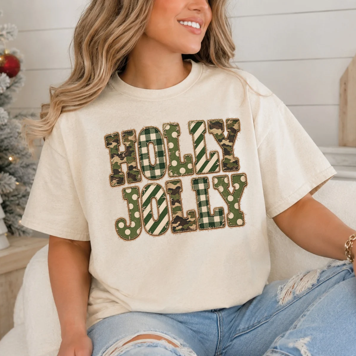Holly Jolly Green Camo DTF Transfer