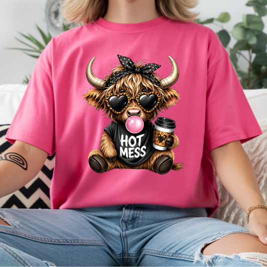 Hot Mess Bubble Coffee Highland Cow DTF Transfer