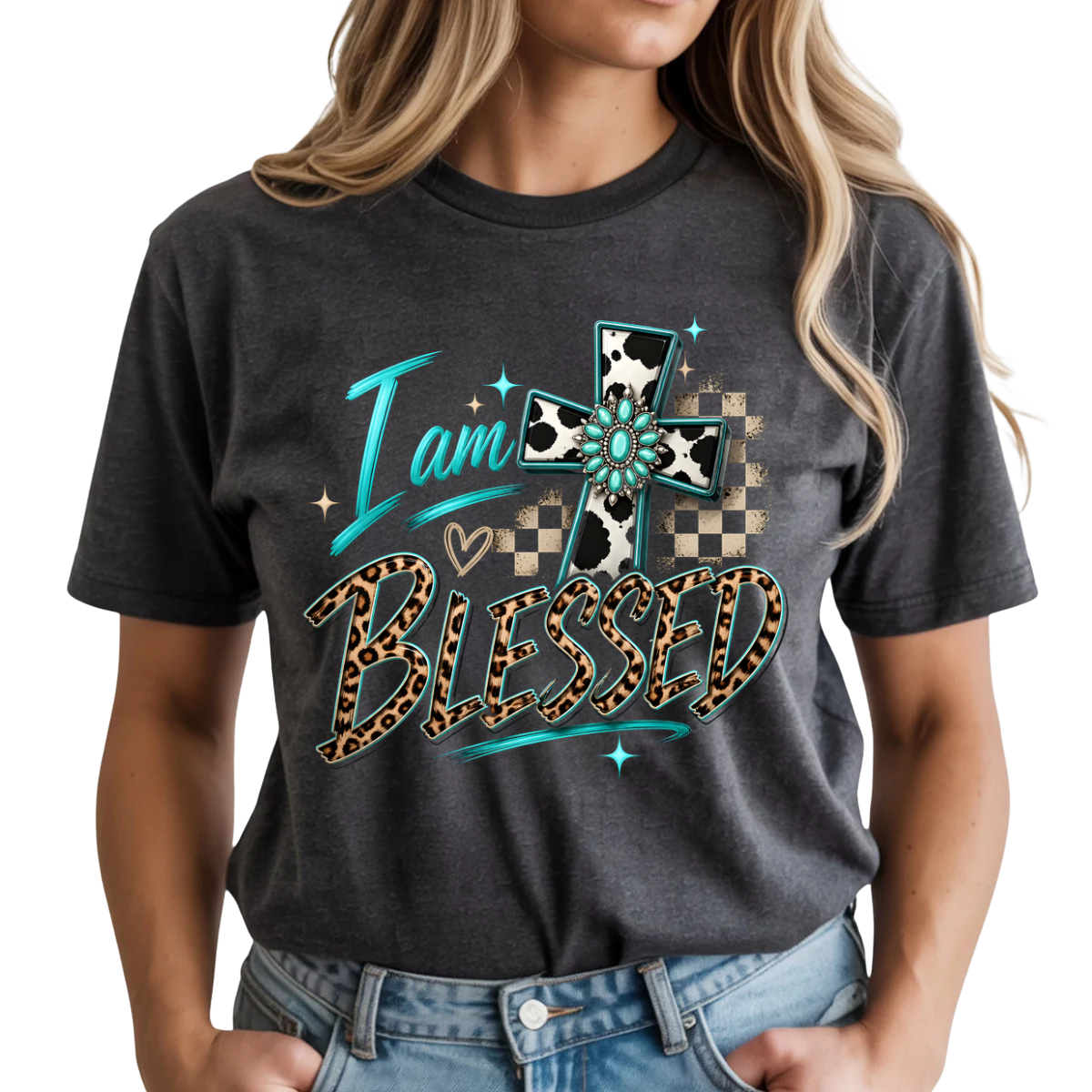 I Am Blessed Cowhide Cross DTF Transfer