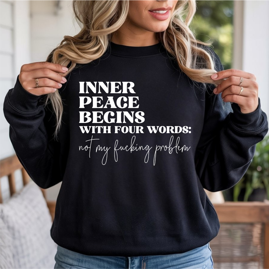 Inner Peace Begins With Four Words SMALL PROBLEM DTF Transfer