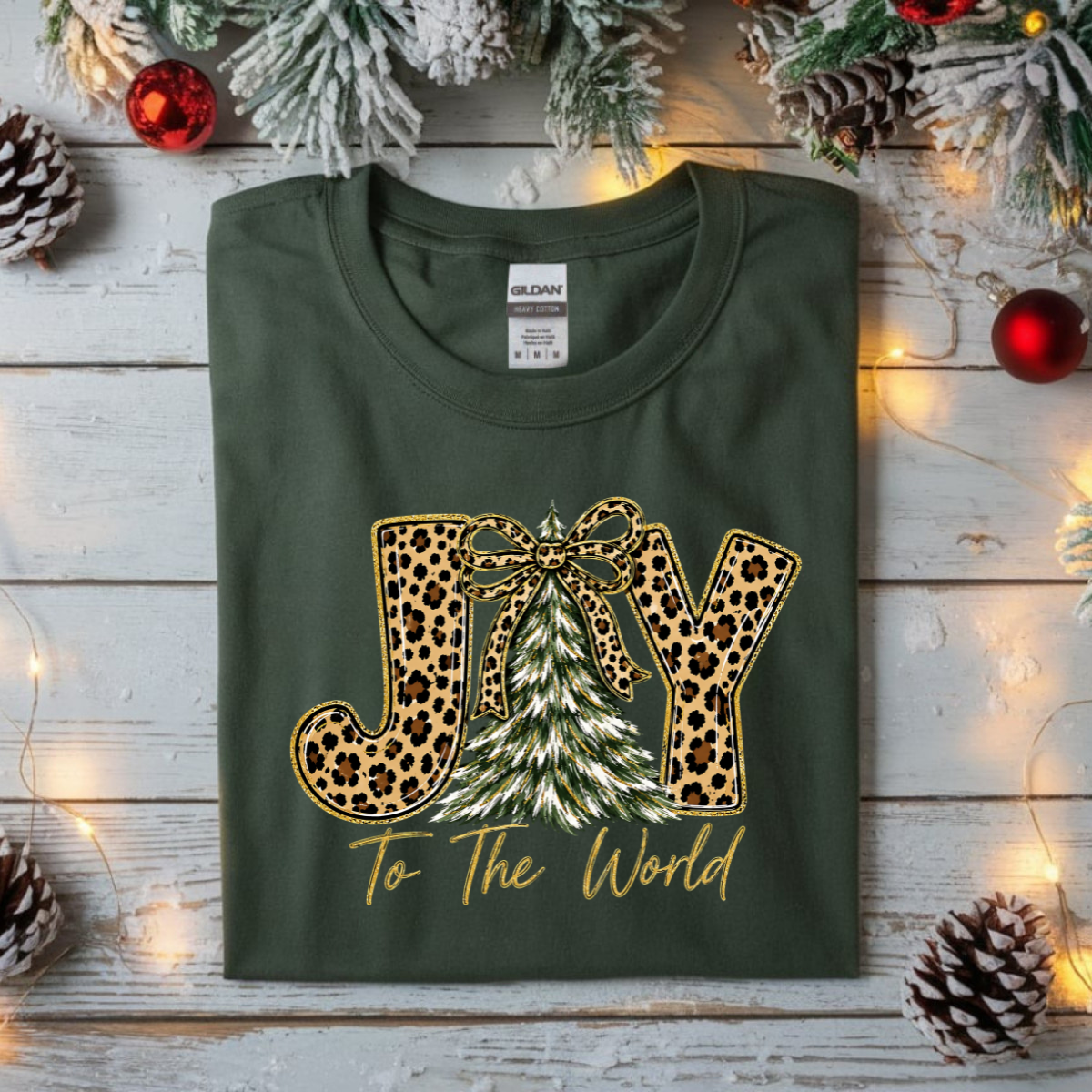 Joy To The World Leopard Print Christmas DTF Transfer