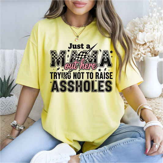 Just A Mama Trying Not To Raise Assholes DTF Transfer