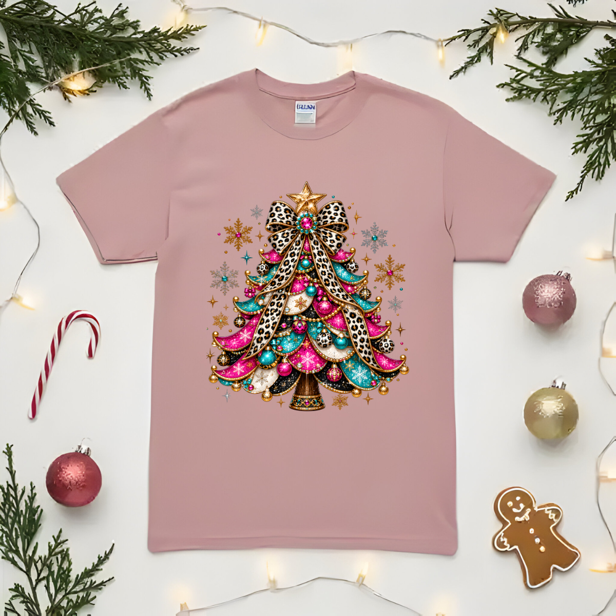 Leopard Bow Bejeweled Christmas Tree DTF Transfer