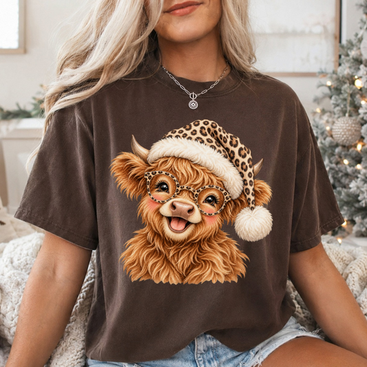 Leopard Highland Christmas Cow DTF Transfer