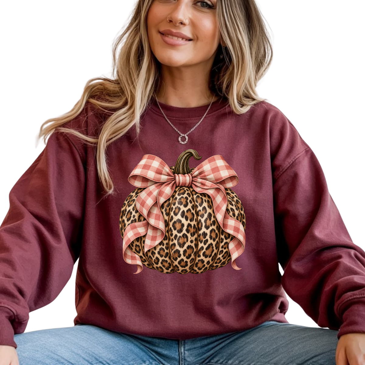 Leopard Pumpkin Pink Plaid Bow DTF Transfer
