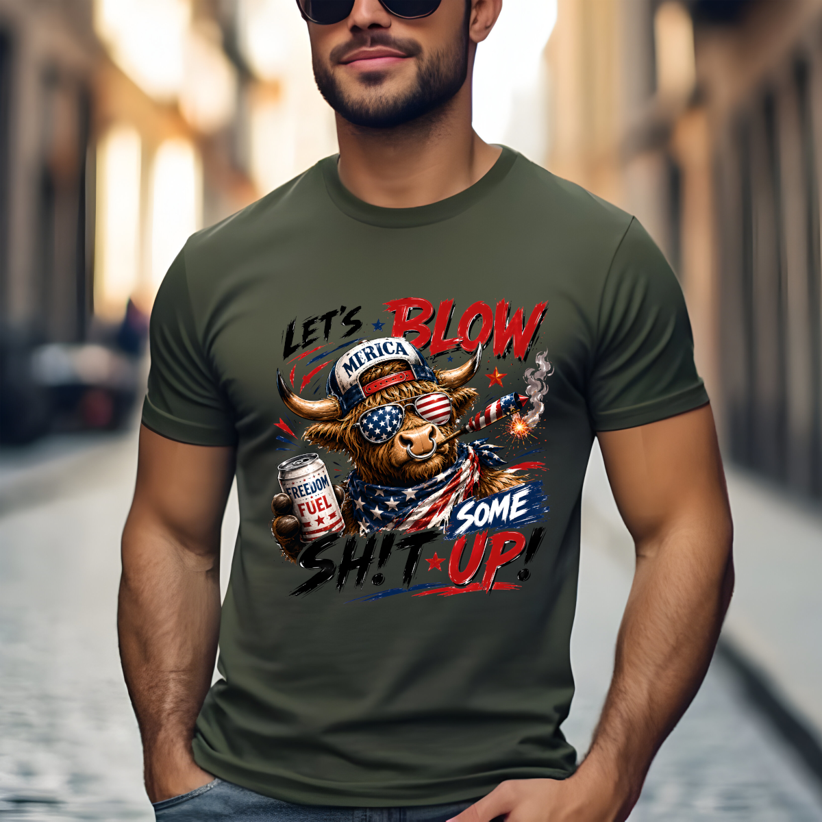 Let's Blow Some Shit Up Patriotic Cow DTF Transfer