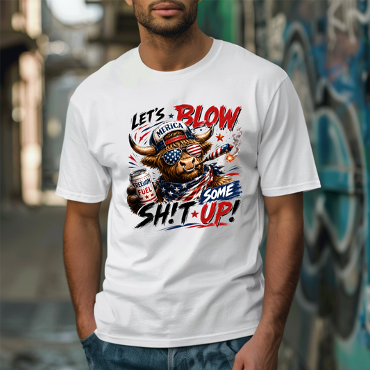 Let's Blow Some Shit Up Patriotic Cow DTF Transfer