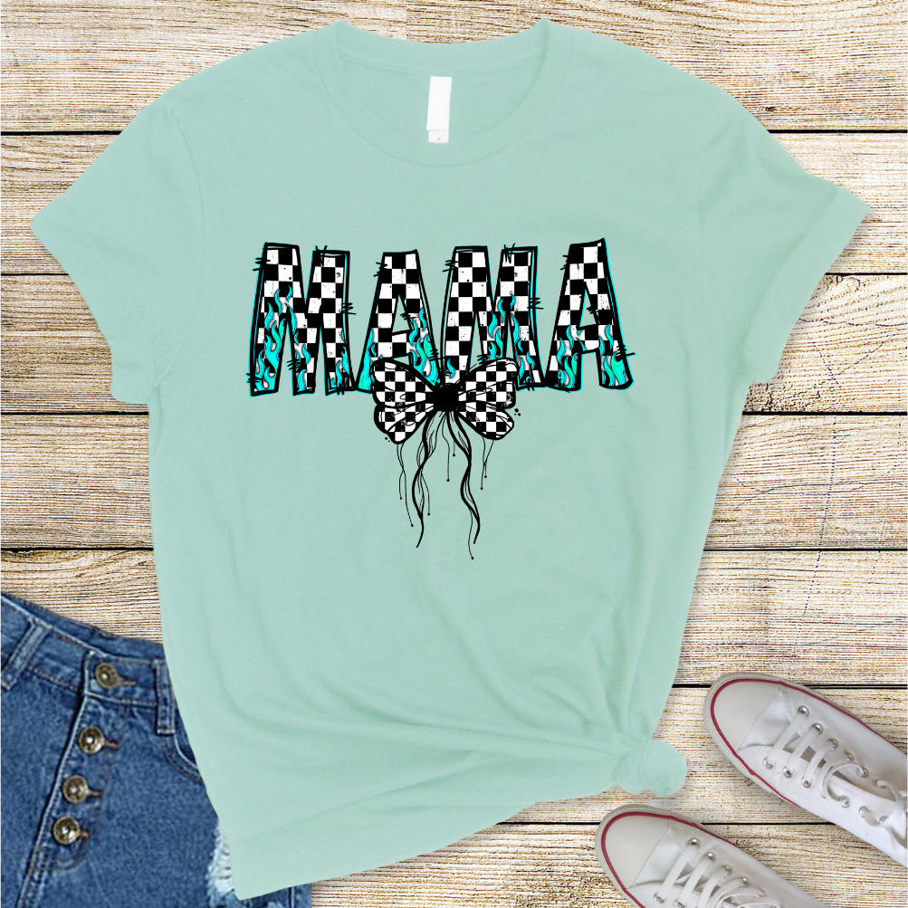 Mama Checkered Flame Bow DTF Transfer