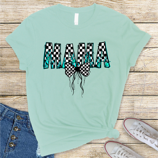 Mama Checkered Flame Bow DTF Transfer