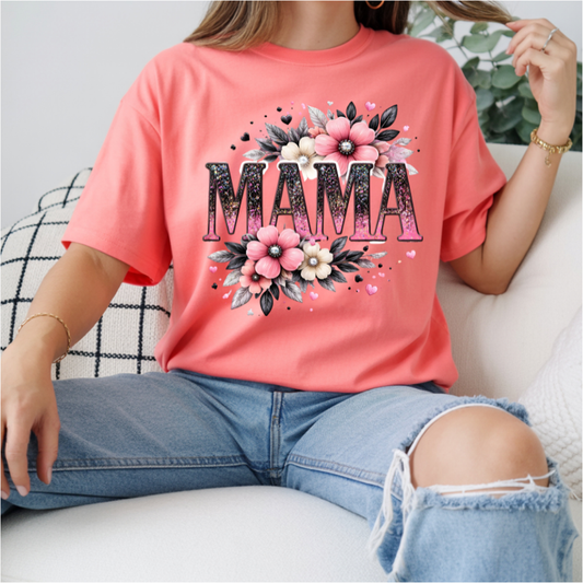 Mama Glitter Pink Floral DTF Transfer