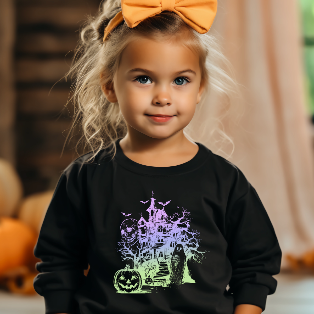 Neon Halloween Haunted House DTF Transfer