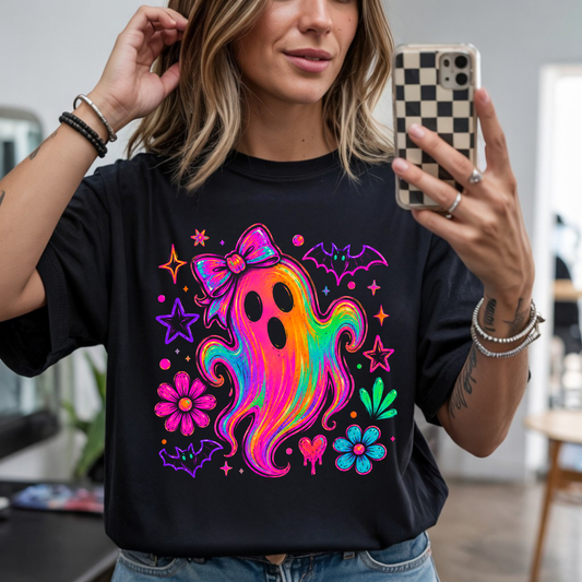 Neon Rainbow Ghost Halloween DTF Transfer