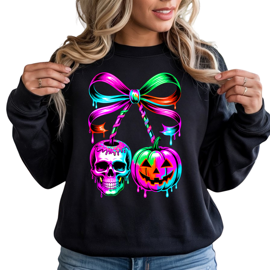 Neon Spooky Cherry Bow DTF Transfer