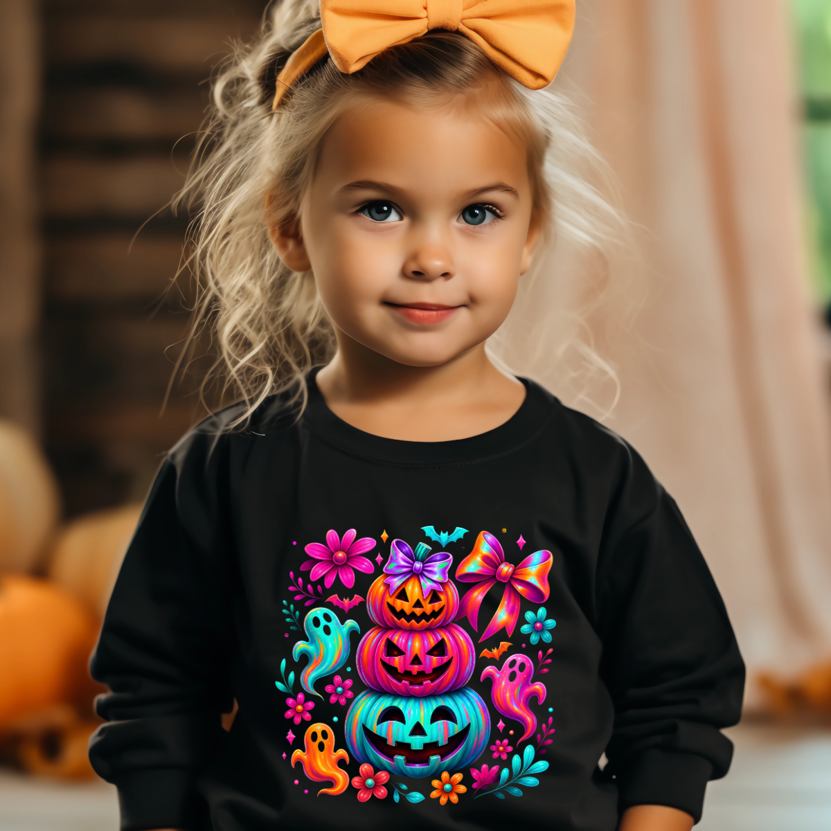 Neon Pumpkin Stack DTF Transfer