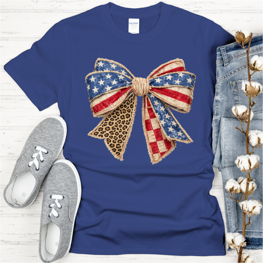 Patriotic Bow w Leopard DTF Transfer