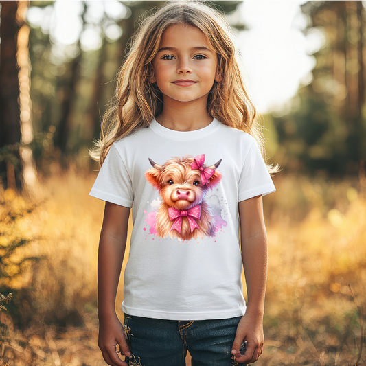 Pink Bow Highland Cow DTF Transfer