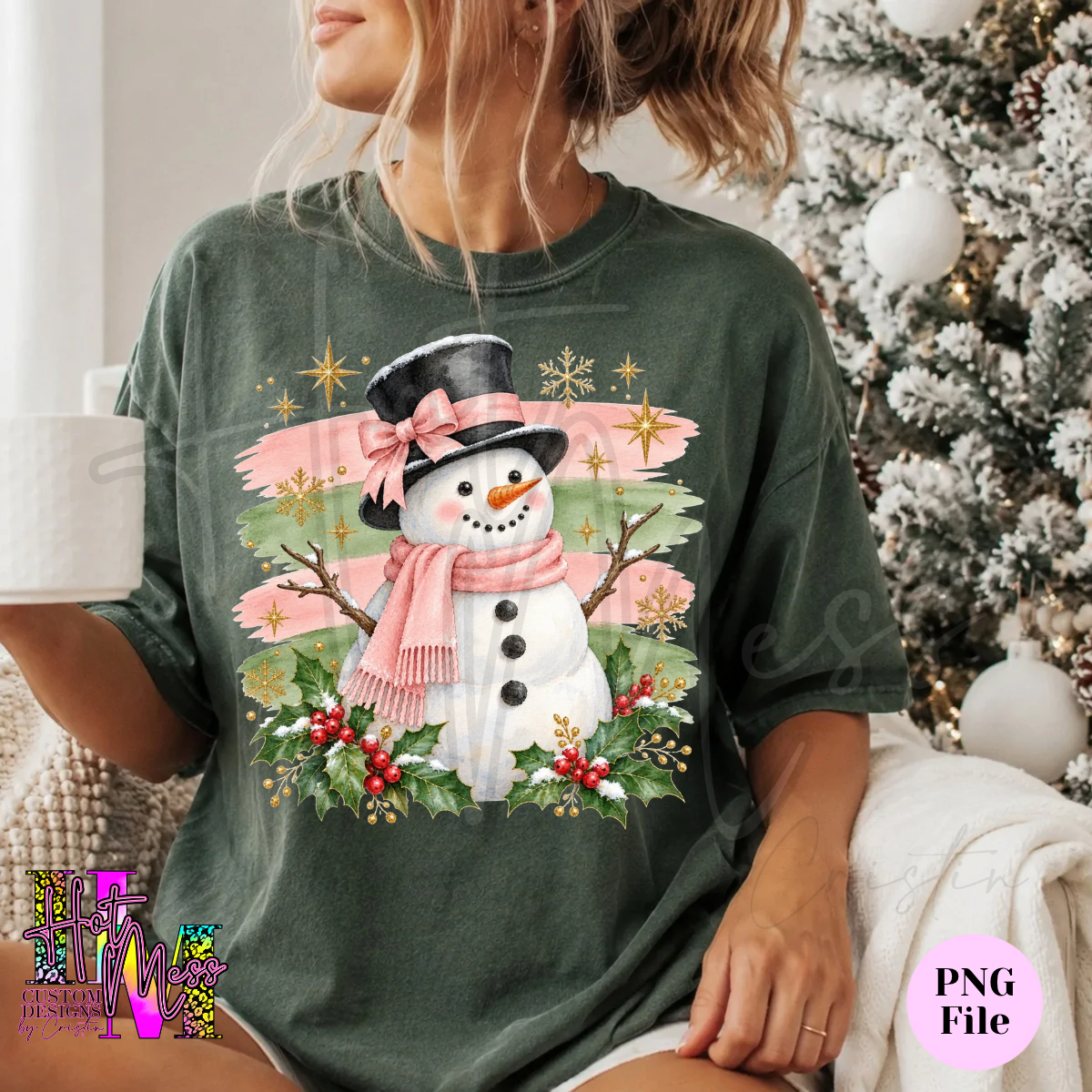 Watercolor Brushstrokes Snowman DTF Transfer