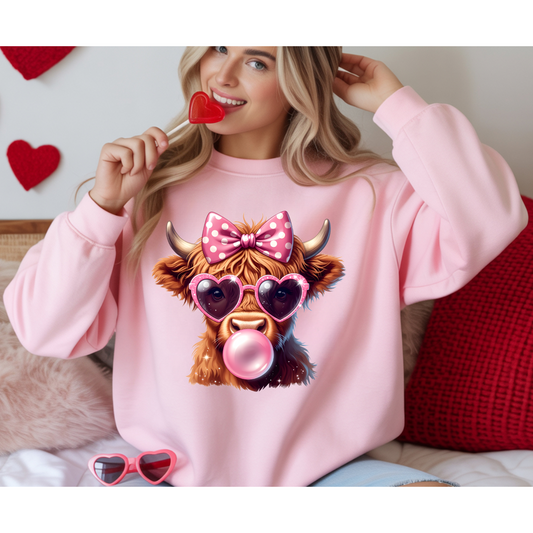 Pink Bubble Highland Cow DTF Transfer