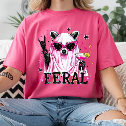 Pink Feral Ghost Raccoon DTF Transfer