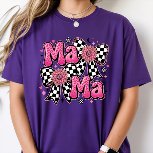 Pink Mama Checkered Bows DTF Transfer