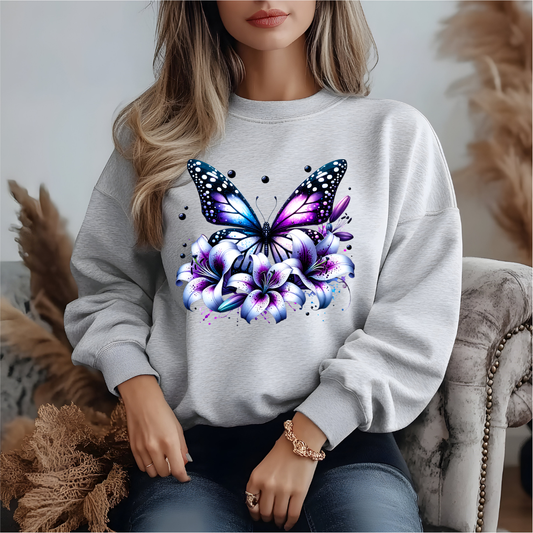 Purple Butterfly with Flowers DTF Transfer