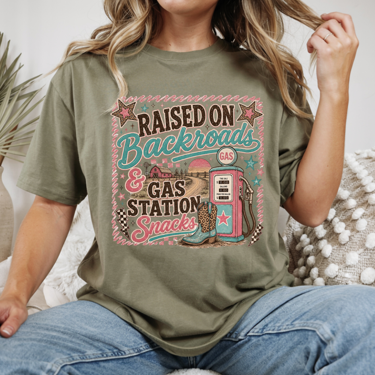 Raised On Back Roads and Gas Station Snacks DTF Transfer