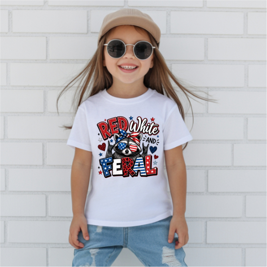 Red White And Feral Patriotic Raccoon DTF Transfer
