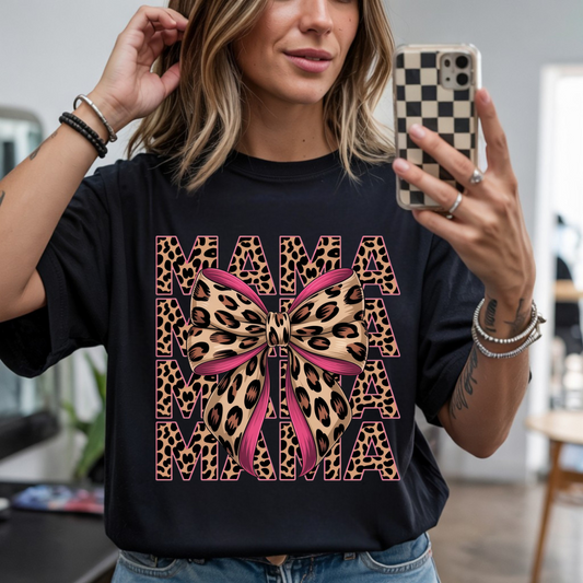 Repeat Mama Leopard Bow DTF Transfer