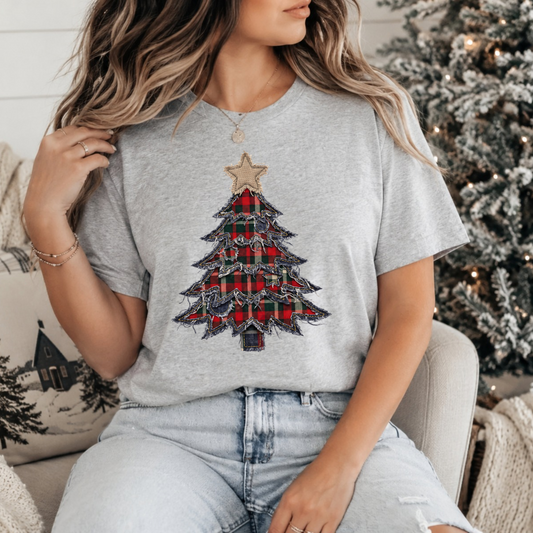 Ripped Plaid Christmas Tree DTF Transfer
