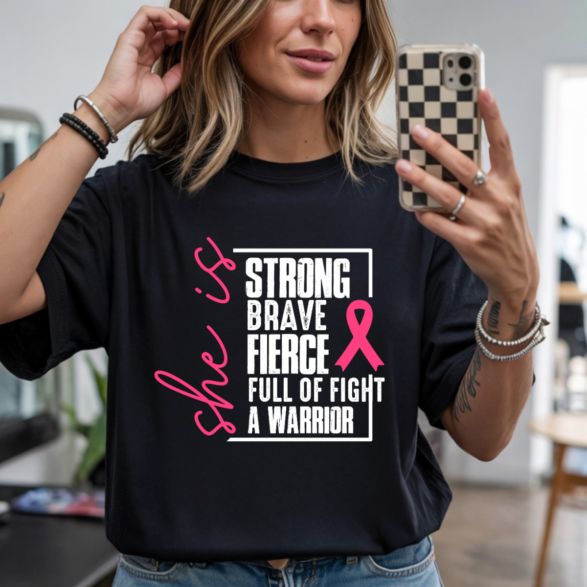 She Is Strong Breast Cancer DTF Transfer
