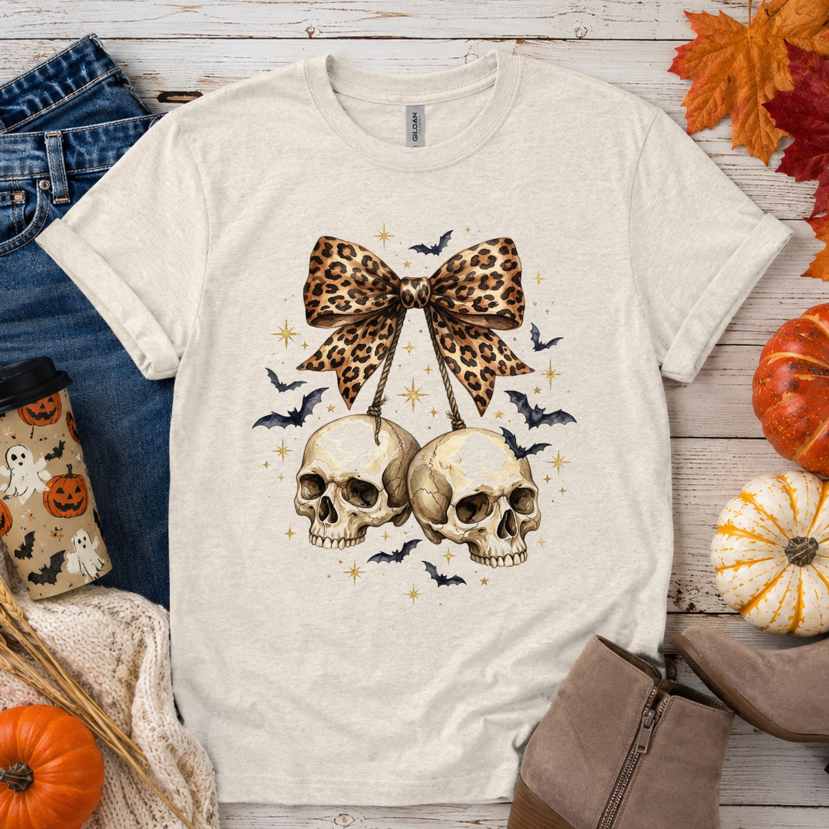 Skulls Hanging From Leopard Bow DTF Transfer