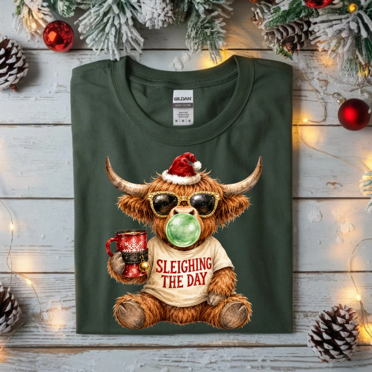 Sleighing The Day Highland Cow DTF Transfer