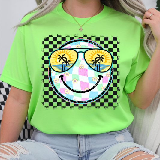 Smiley Beach Checkered DTF Transfer
