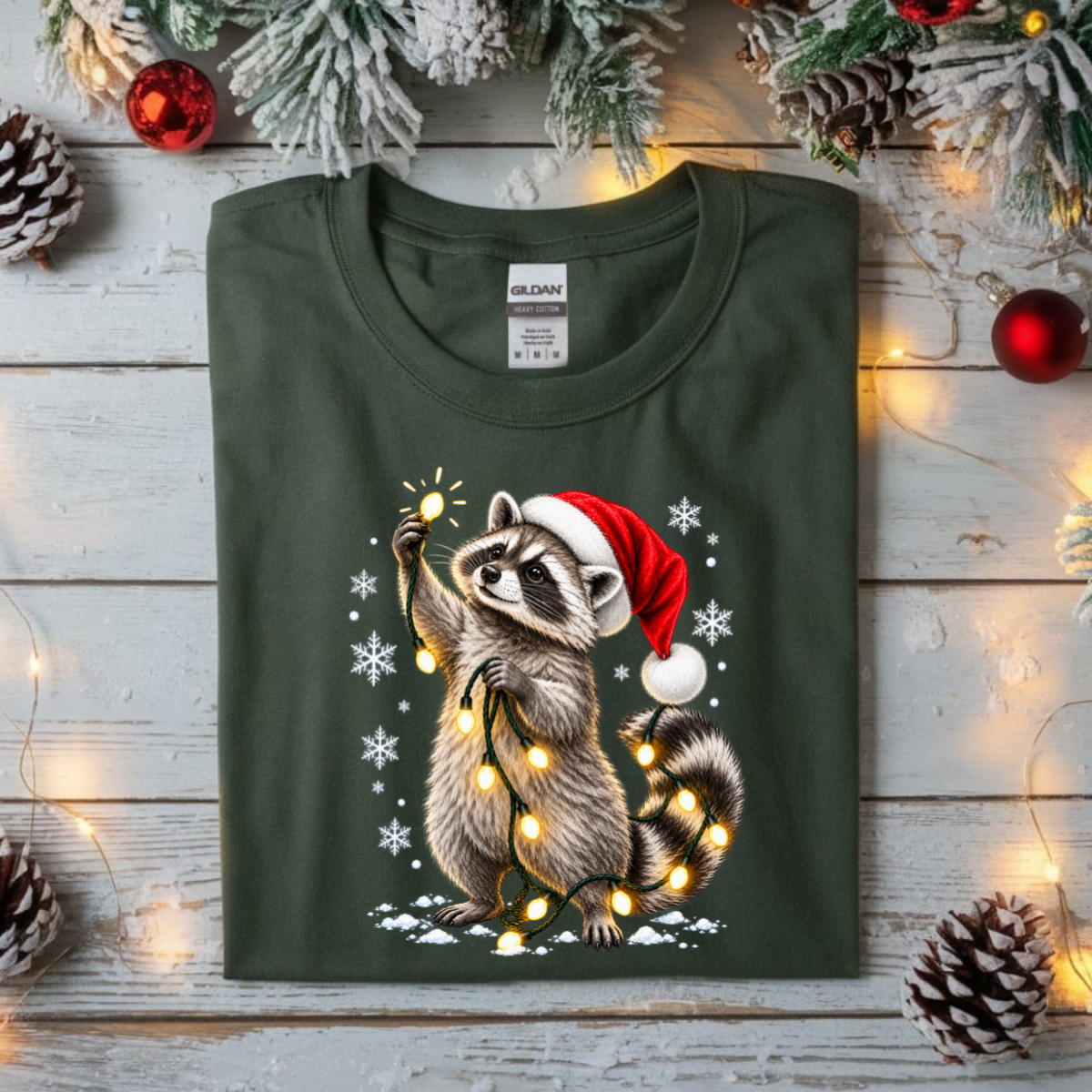 Snowflake Christmas Raccoon DTF Transfer