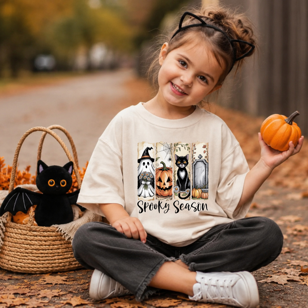 Spooky Season Ghost Pumpkin Cat Coffin DTF Transfer