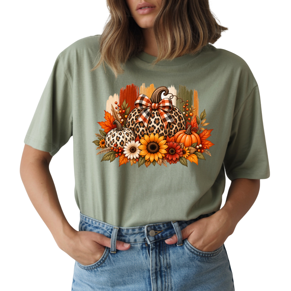 Sunflower Brush Strokes Leopard Pumpkin DTF Transfer