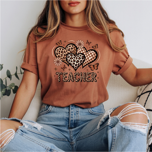 Teacher Cheetah Hearts DTF Transfer