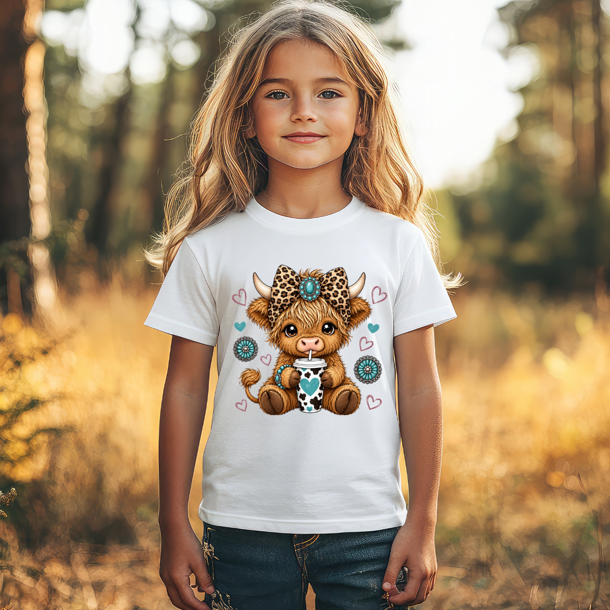 Western Concho Coffee Highland Cow DTF Transfer