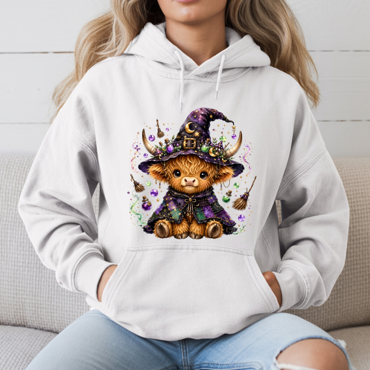 Witch Highland Cow DTF Transfer