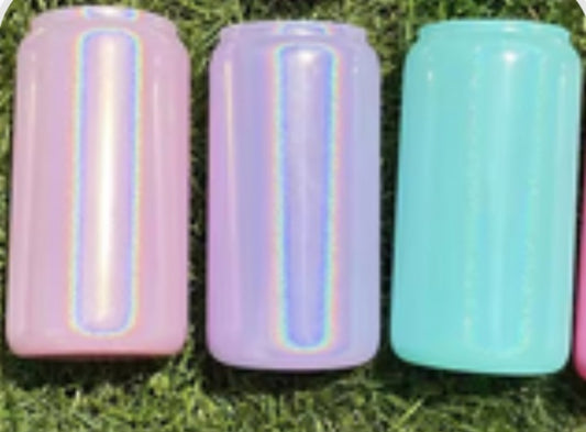 Glass Can with straw Holographic